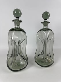 KLUK KLUK DECANTER SET OF TWO JACOB E. BANG SMOKED ART GLASS DECANTERS FOR HOLMEGAARD