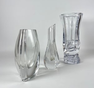 THREE  VASE LOT OF TWO BACCARAT CRYSTAL VASES & ONE OTHER SIGNED VASE
