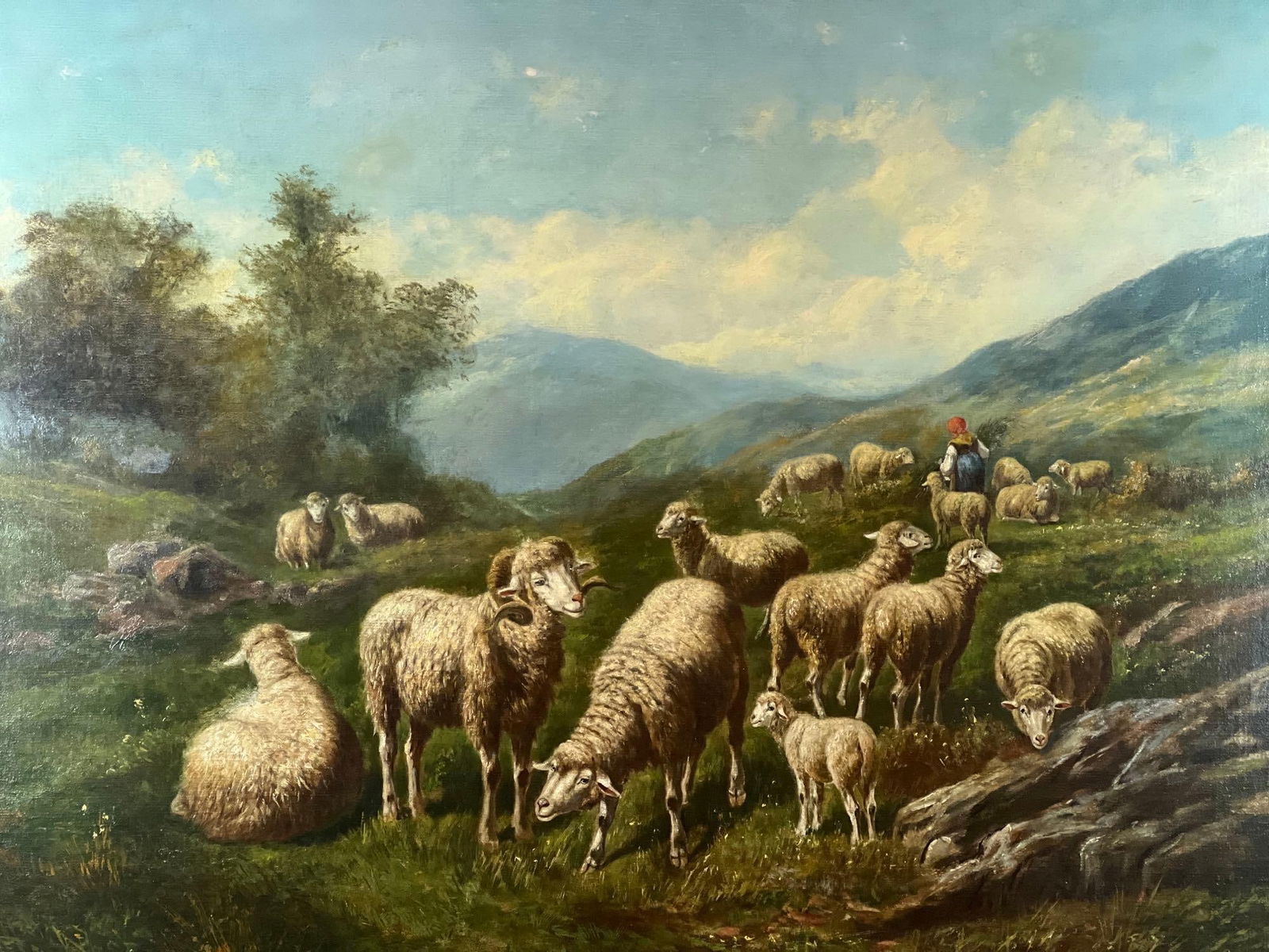 LOUIS ROBBE OIL PAINTING OF SHEEP AT PASTURE (1 of 8)