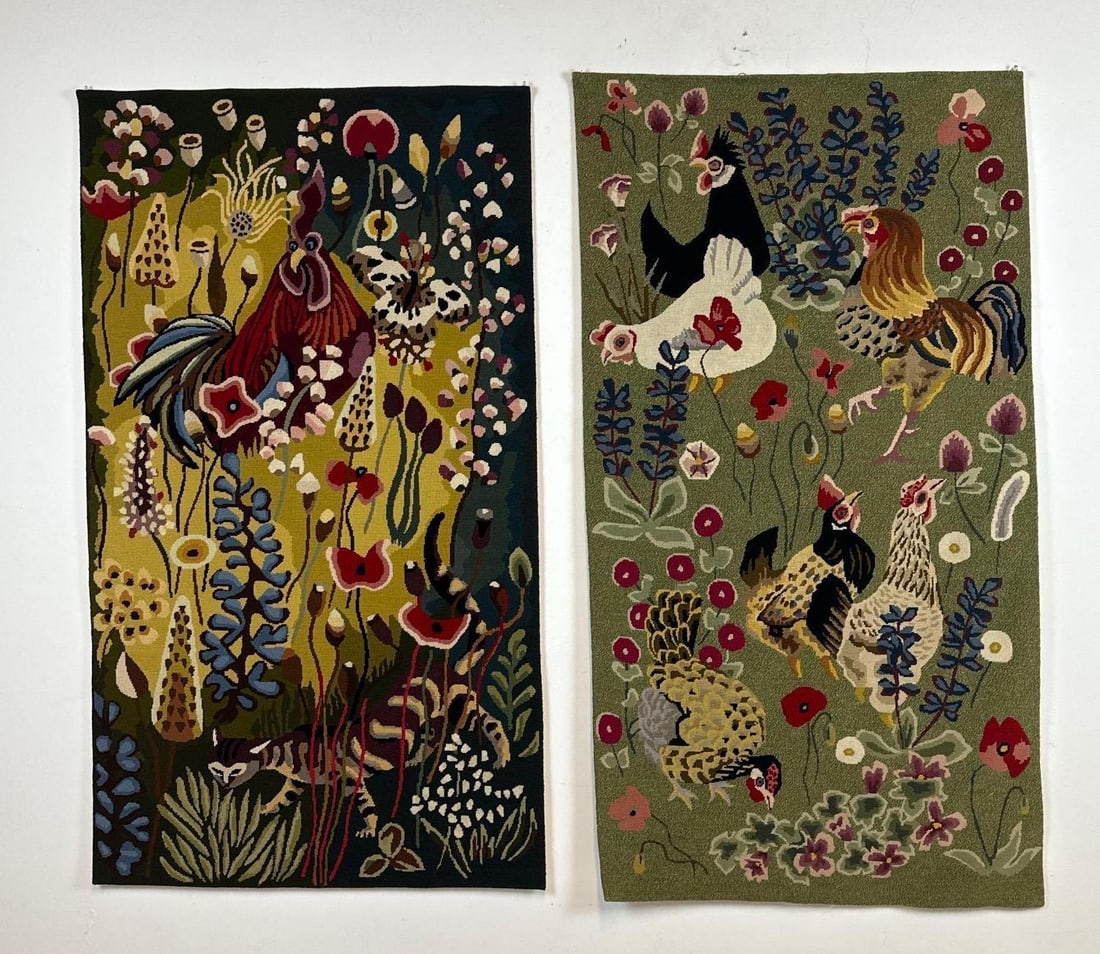 PAIR OF VINTAGE NEEDLEPOINT TAPESTRY WALL HANGINGS: ROOSTERS & PHEASANTS (1 of 5)