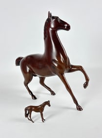 PAIR OF VINTAGE RED PATINATED METAL HORSE FIGURINES