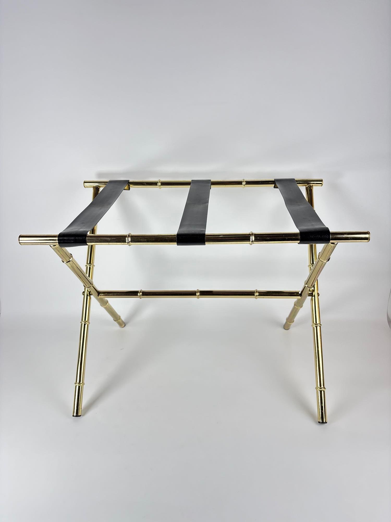 VINTAGE BRASS AND LEATHER LUGGAGE RACK (1 of 6)