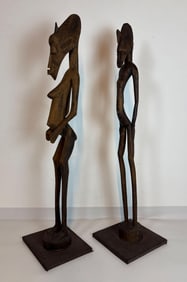 PAIR OF LARGE SENUFO DEBLE RHYTHM POUNDER STATUES