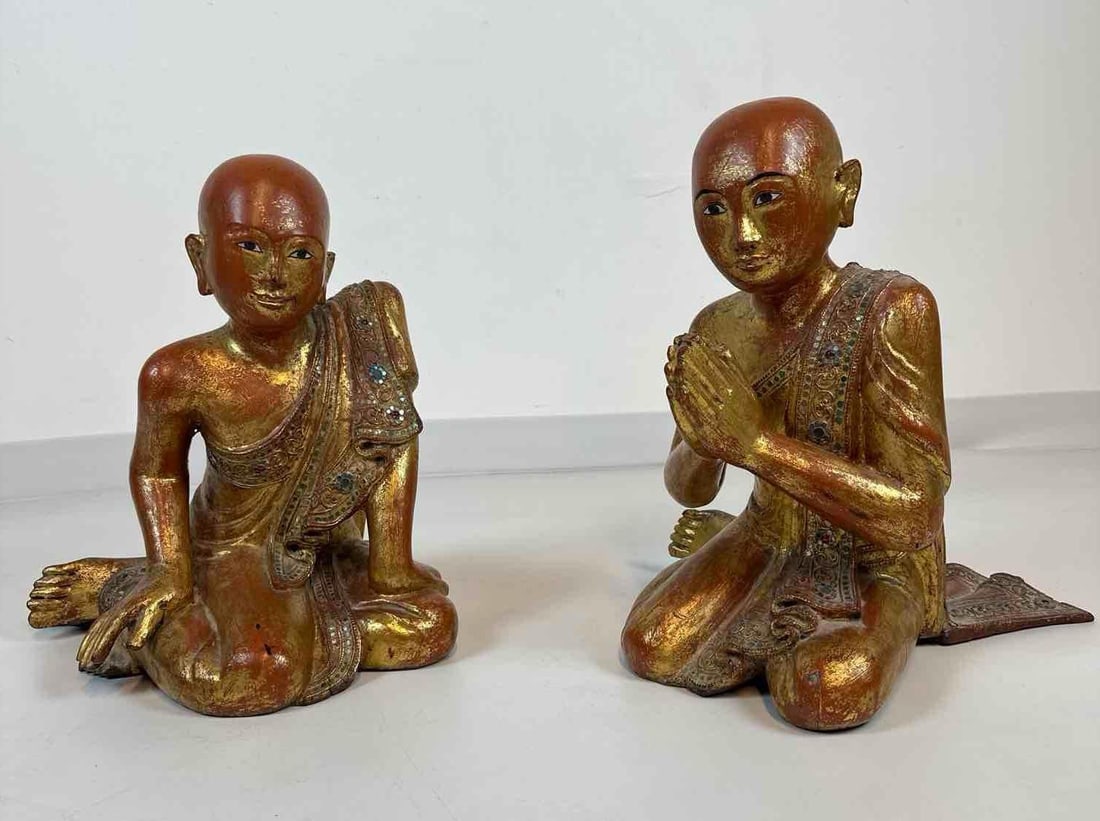 VINTAGE PAIR BURMESE MONK SCULPTURES (1 of 7)