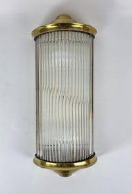 VINTAGE GLASS ROD AND BRASS FLUSH MOUNT  CEILING/WALL LIGHT FIXTURE