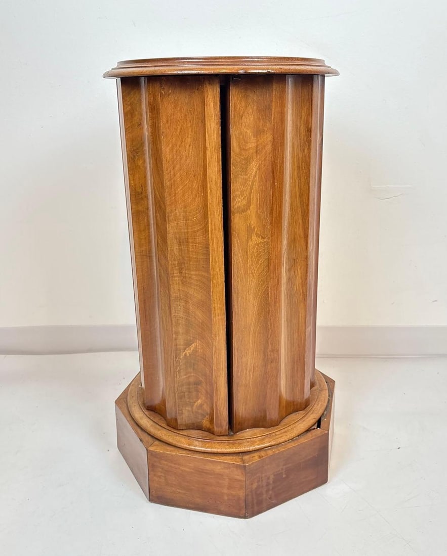 VINTAGE NEOCLASSICAL STYLE OAK FLUTED PEDESTAL WITH MARBLE INSET TOP AND INTERNAL STORAGE (1 of 7)