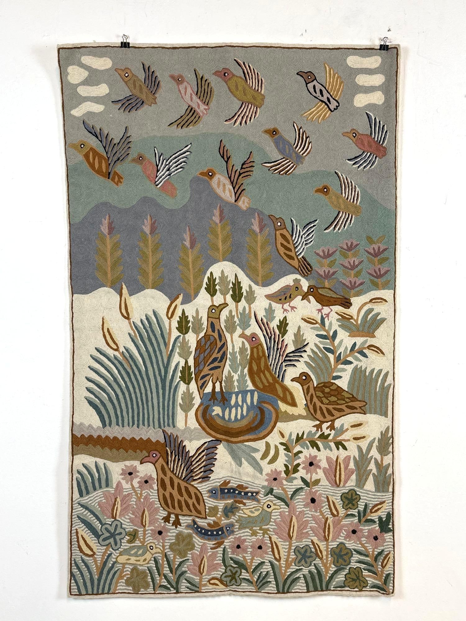 VINTAGE CREWEL WORK WALL HANGING (1 of 5)