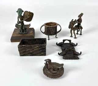 BRONZE ANCESTRAL FIGURES AND BOXES LOT | ASHANTI TRIBE GHANA
