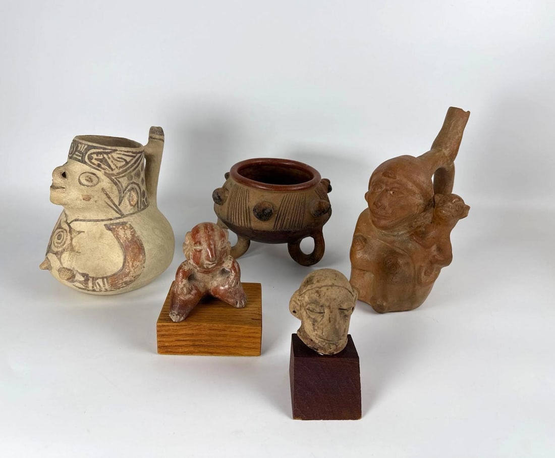 GROUP OF FIVE PRE-COLUMBIAN CERAMIC ARTIFACTS AND VESSELS (1 of 14)