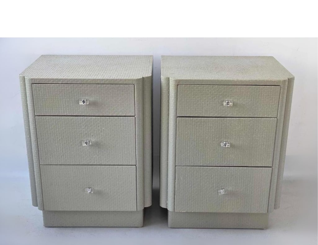 PAIR OF MID CENTURY GRASS CLOTH WRAPPED NIGHTSTANDS BY  ERNEST C. MASI (1 of 14)