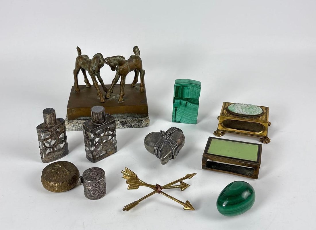 A COLLECTION OF DECORATIVE DESK ITEMS  - MALACHITE | SCULPTURE | BOXES (1 of 9)