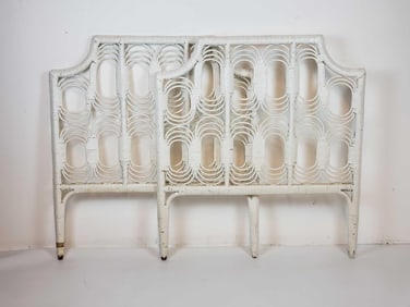 TWO WHITE WICKER AND RATTAN TWIN HEADBOARDS