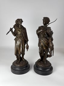 EMILE BOYER PAIR OF 19TH CENTURY FRENCH BRONZE FIGURES SHEPHERD AND HUNTER STATUES