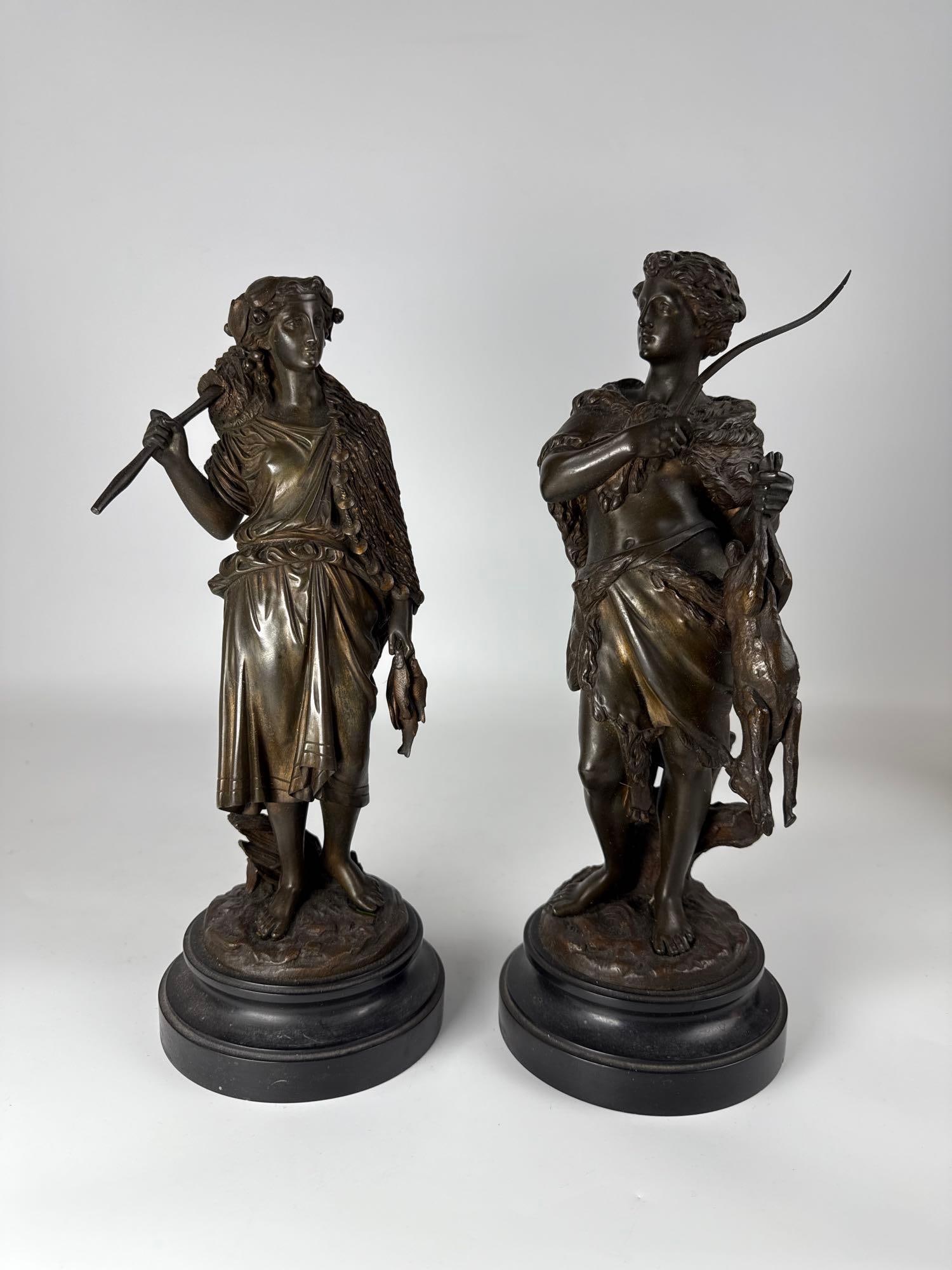 EMILE BOYER PAIR OF 19TH CENTURY FRENCH BRONZE FIGURES SHEPHERD AND HUNTER STATUES (1 of 11)