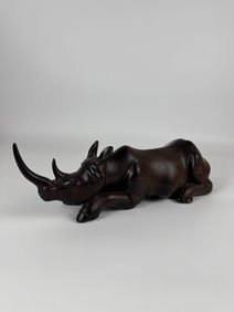 HAND-CARVED HARDWOOD RHINOCEROS SCULPTURE