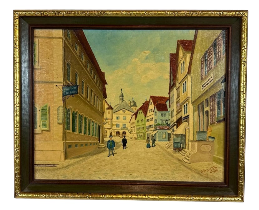 SIGNED SCHMITT 1970 GERMAN FOLK ART GERMAN TOWNSCAPE (1 of 6)