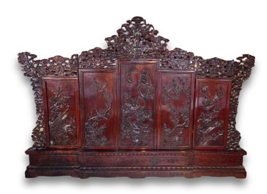 EXQUISITE ANTIQUE CHINESE HAND-CARVED WOOD THRONE SCREEN ROOM DIVIDER DECORATION, 10 feet x 7 feet
