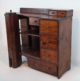 19TH CENTURY PRIMITIVE WOOD COBBLER'S BENCH WITH MULTIPLE COMPARTMENTS