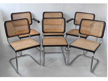 MARCEL BREUER CESCA CANE AND CHROME CHAIRS, SET OF SIX
