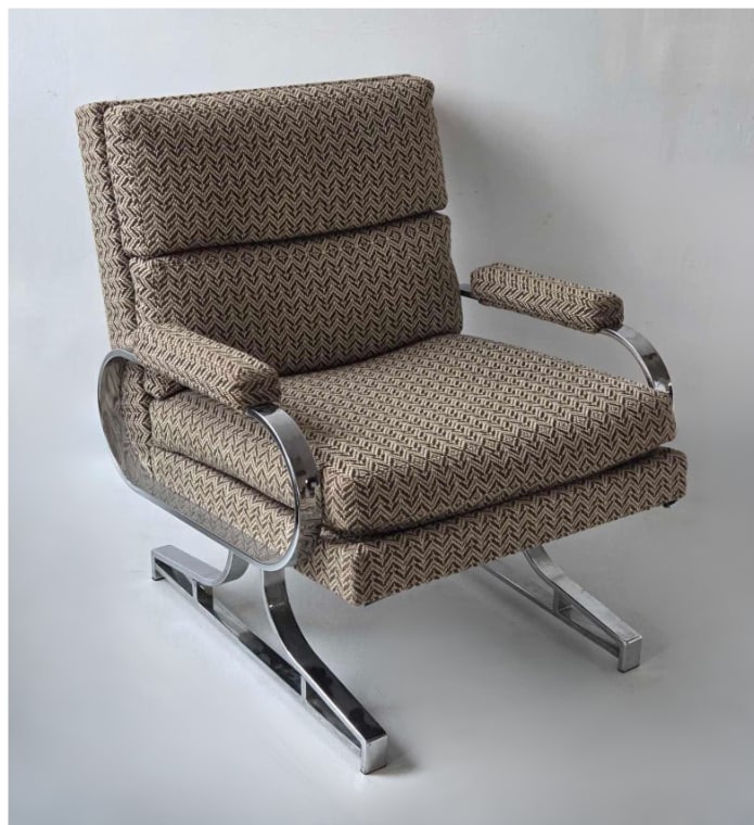 PATRICIAN FURNITURE MID CENTURY CHROME UPHOLSTERED ARM CHAIR (1 of 12)