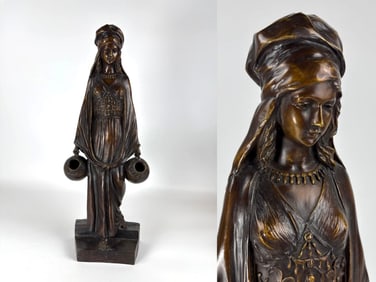 AFDTER D. ALONZO - PATINATED BRONZE WATER BEARER SCULPTURE ORIENTALIST FIGURAL STATUE