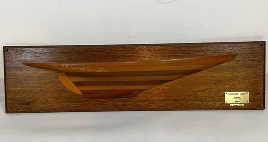 SCHOONER YACHT ELMINA 1894 WOOD HALF MODEL WALL PLAQUE