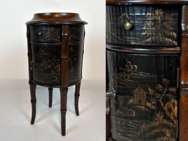 ETHAN ALLEN VINTAGE ROUND CHINOISERIE BAMBOO ACCENT TABLE