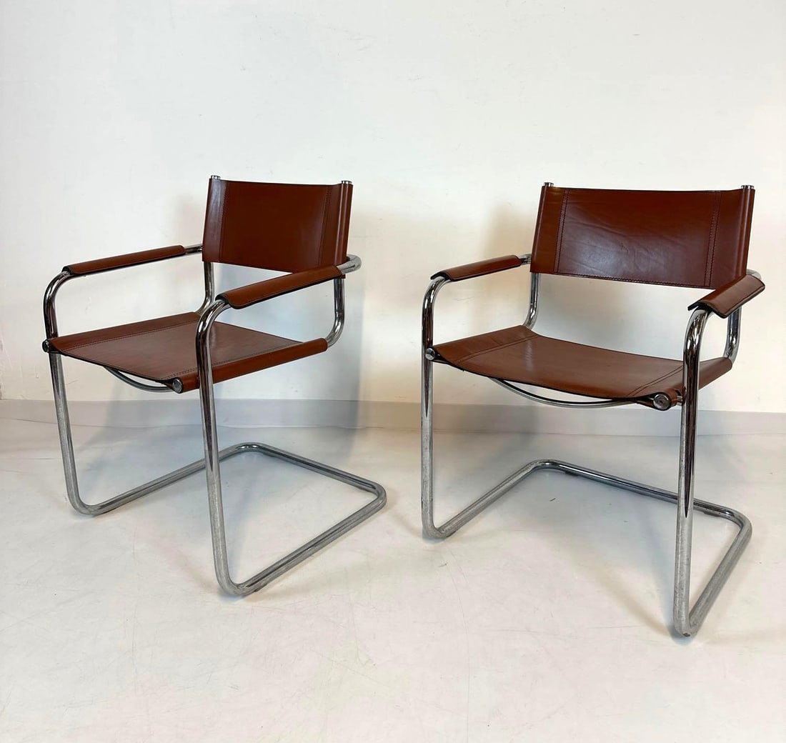 PAIR OF LOEWENSTEIN OGGO CHROME & FAUX LEATHER ARM CHAIRS (1 of 9)