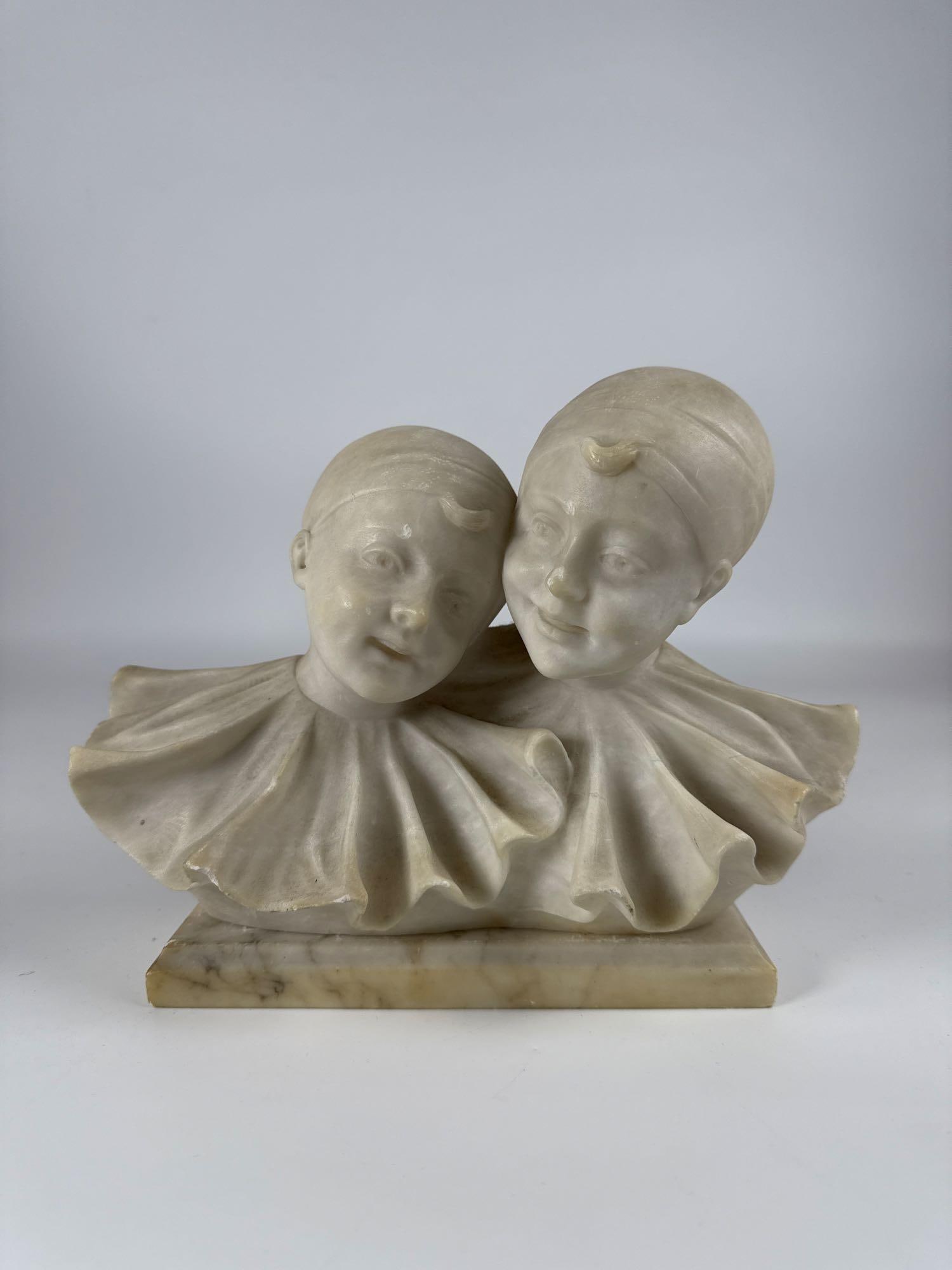 VINTAGE ALABASTER PIERROT HARLEQUIN HEADS BUST FIGURINE SCULPTURE (1 of 6)