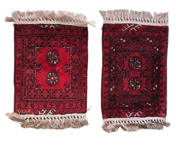 PAIR OF HAND KNOTTED AFGHAN BOKHARA STYLE WOOL MATS / PRAYER RUG