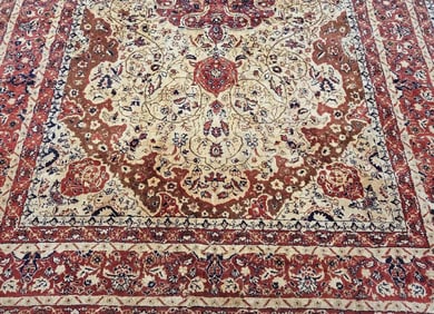 EXQUISITE AUTHENTIC PERSIAN NAIN WOOL AND SILK RUG IVORY BLUE MEDALLION FINE WEAVE