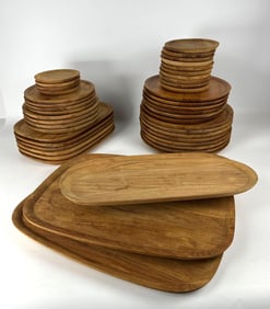 46 PIECE WOOD PLATE SET