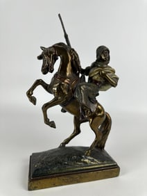PAUL HERZEL ANTIQUE BRONZE ORIENTALIST WARRIOR SCULPTURE HORSEBACK STATUE RIDER EQUESTRIAN