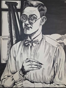 RARE CONRAD FELIXMULLER SELF PORTRAIT WOODCUT