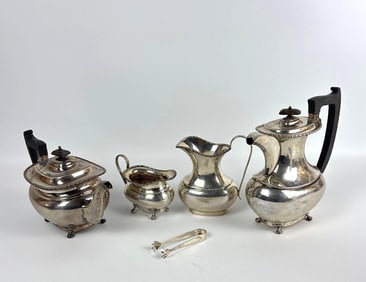 GEORGE III STYLE SHEFFIELD ENGLISH STERLING SILVER TEA SERVICE SET