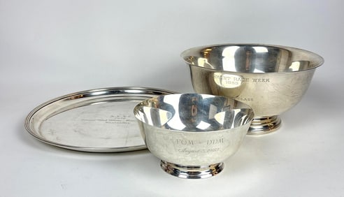 STERLING SILVER TROPHY TRIO INCLUDING PAUL REVERE REPRODUCTION & ENSKO