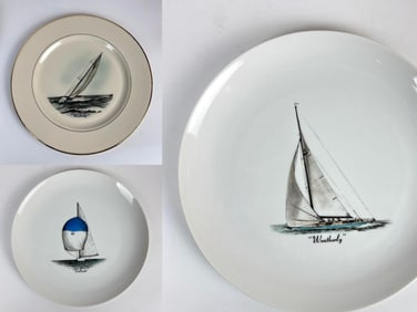 DELANO STUDIO SAILBOAT YACHT RACING CHINA PLATES SET OF TEN