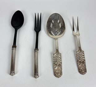 MIXED STERLING SILVER SERVING UTENSILS LOT OF FOUR SALAD / FISH SERVERS