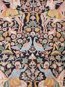 VINTAGE PERSIAN SILK RUG WITH DETAILED HUNTING SCENE MOTIF