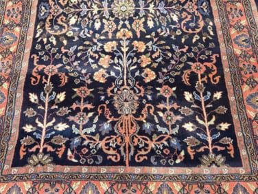 VINTAGE PERSIAN SAROUK HAND-KNOTTED RUG= NAVY BLUE FIELD FLORAL MILLEFLEUR DESIGN
