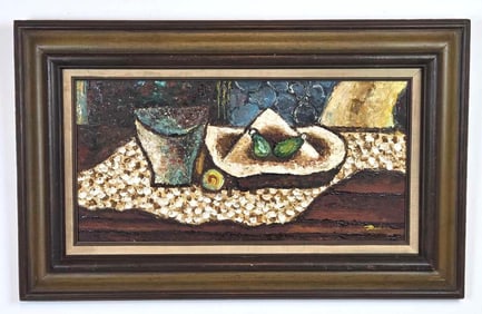 VINTAGE BRUTALIST STILL LIFE PAINTING TEXTURAL