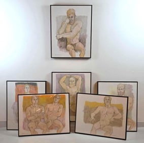 GROUP OF SIX ERIC BELLMANN SIGNED WORKS ON PAPER MALE NUDES