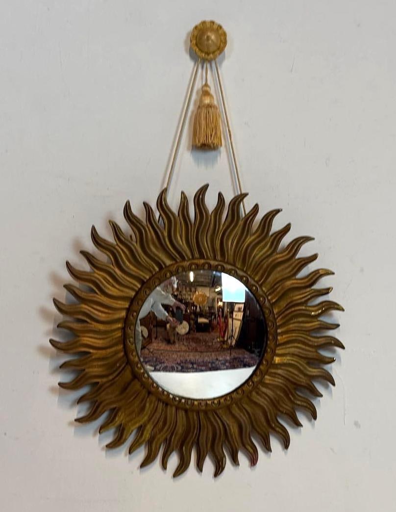 VINTAGE GILTWOOD SUNBURST WALL MIRROR WITH ROPE AND TASSEL ACCENT (1 of 7)