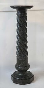VERDE ANTICO SPIRAL TWIST MARBLE COLUMN W/ CIRCULAR TOP W/ OCTAGONAL BASE