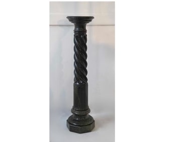 VERDE ANTICO SPIRAL TWIST MARBLE COLUMN WITH OCTAGONAL BASE AND CIRCULAR TOP
