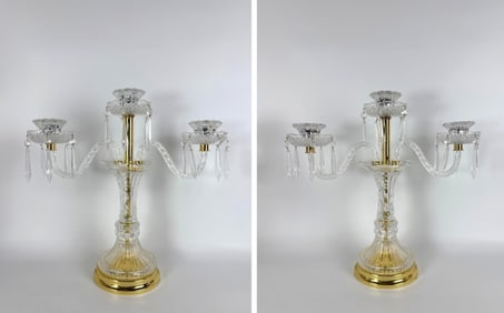 PAIR OF WATERFORD CRYSTAL AND GILT BRONZE CADELABRAS