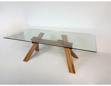 BROSS PIANA GLASS AND WOOD DINING OR CONFERENCE TABLE BY BROSS DESIGN STUDIO ITALY