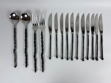 15 PIECE COLLECTION OF MICHAEL ARAM "IRON AGE" STAINLESS STEEL FLATWARE