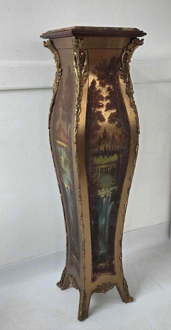 ITALIAN HAND PAINTED BRONZE MOUNTED MARBLE TOP PEDESTAL ANTIQUE (1 of 18)