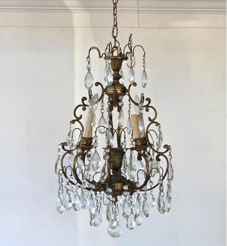 FRENCH LOUIS XV STYLE BRONZE AND CRYSTAL FIVE LIGHT CHANDELIER (1 of 14)